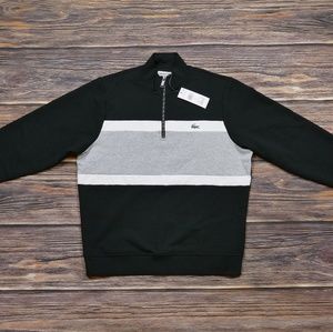 Lacoste Quarter Zip Black Striped Sweatshirt Large